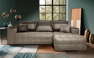 Extendable corner sofa with shelf armrest Melvin S Extendable corner sofa with shelf armrest